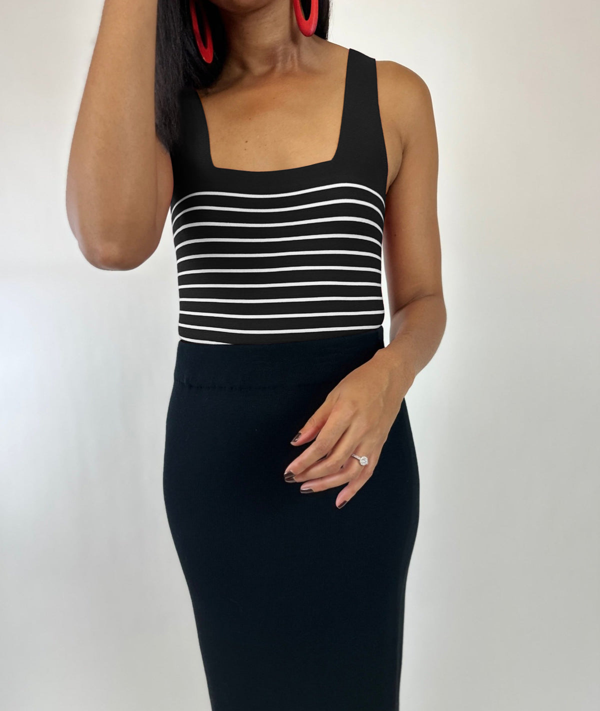 Fitted, Striped Square Neck Tank Top - The Collection by Brand, Style & Bloom