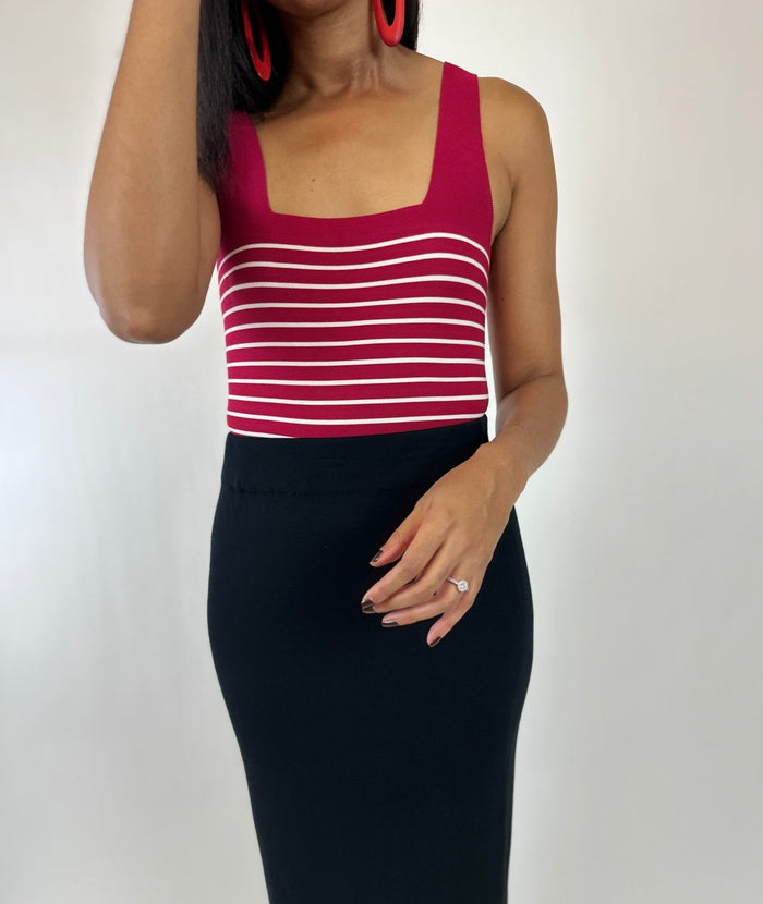 Fitted, Striped Square Neck Tank Top