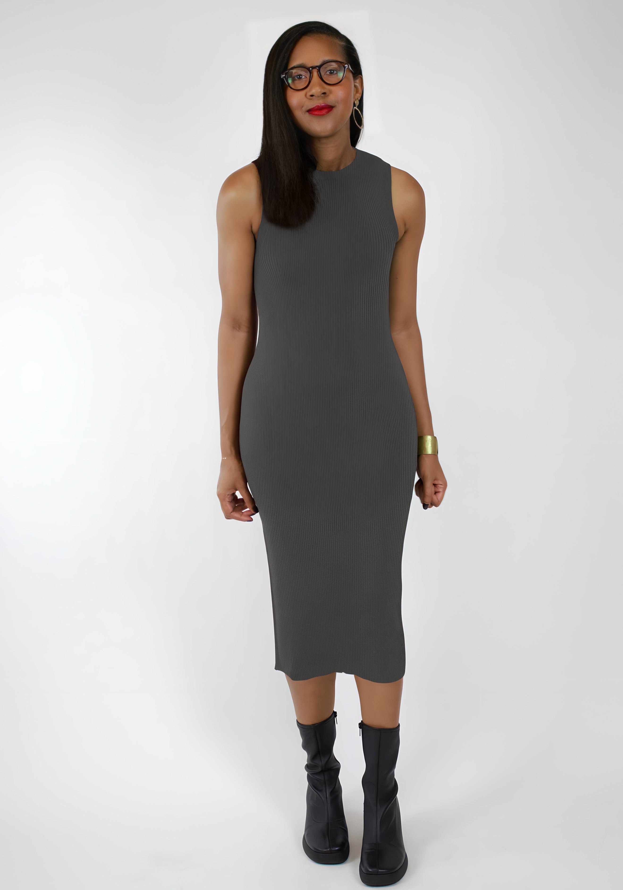 Charcoal grey fashion sheath dress